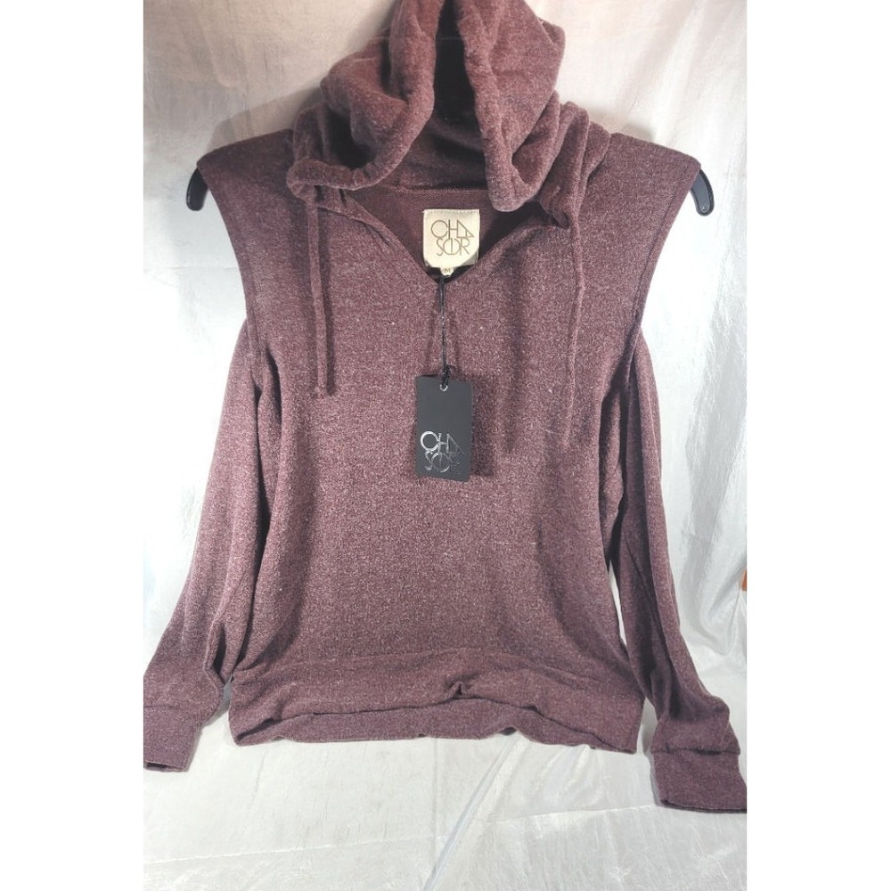 Chaser Brand Women's Cold Shoulder Super Soft Hoodie - Heather Plum - Medium